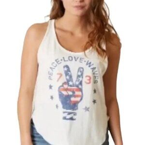Billabong Light of Day Top in White “Peace Love Waves”, Size Small